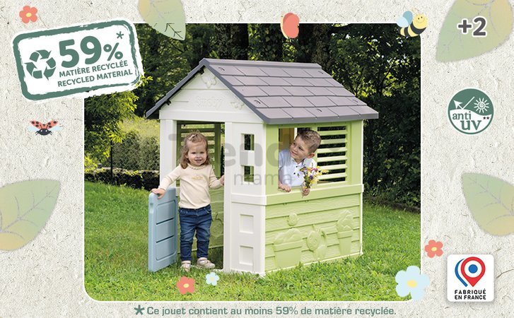 Domček s polovičnými dverami Jolie Playhouse Life Smoby zeleno-modrý rozšíriteľný s 3 oknami a 2 žalúziami s UV filtrom od 24 mes - model 2025