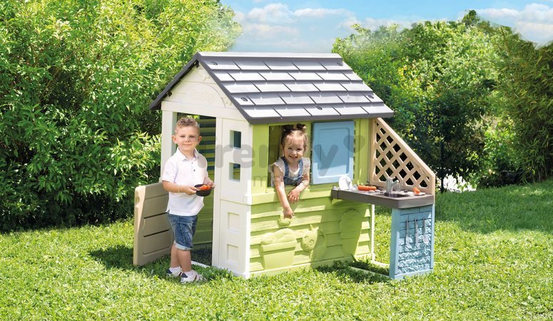 Domček s kuchynkou a 17 doplnkov Pretty Playhouse&Kitchen Life Smoby rozšíriteľný 3 okná s 2 žalúziami a posuvnými okenicami s UV filtrom od 24 mes - 