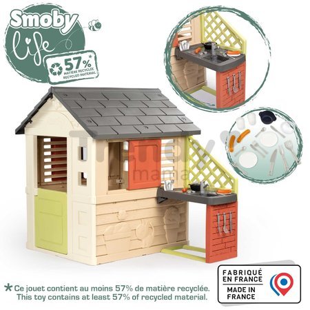 Domček s kuchynkou a 17 doplnkov Nature Playhouse&Kitchen Life Smoby rozšíriteľný 3 okná s 2 žalúziami a posuvnými okenicami s UV filtrom od 24 mes - 