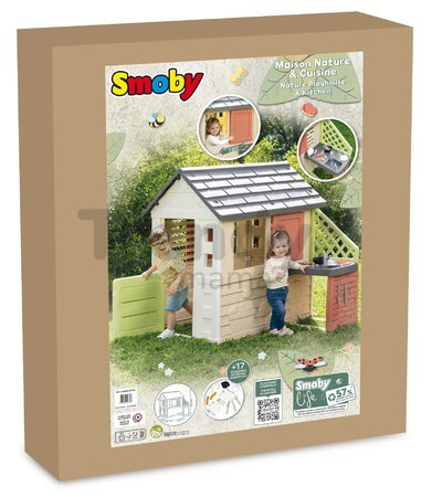 Domček s kuchynkou a 17 doplnkov Nature Playhouse&Kitchen Life Smoby rozšíriteľný 3 okná s 2 žalúziami a posuvnými okenicami s UV filtrom od 24 mes - 