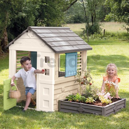 Domček s pieskoviskom a záhradkou 2v1 Square Playhouse Life Smoby rozšíriteľný 3 okná s 2 žalúziami a okenicami s UV filtrom od 24 mes - model 2025