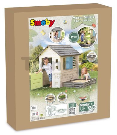 Domček s pieskoviskom a záhradkou 2v1 Square Playhouse Life Smoby rozšíriteľný 3 okná s 2 žalúziami a okenicami s UV filtrom od 24 mes - model 2025