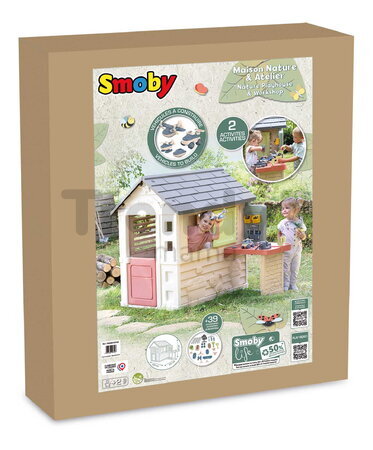 Domček s pracovnou dielňou a 39 doplnkami Nature Playhouse Workshop Life Smoby rozšíriteľný 2 okná so žalúziami a okenicami s UV filtrom od 24 mes