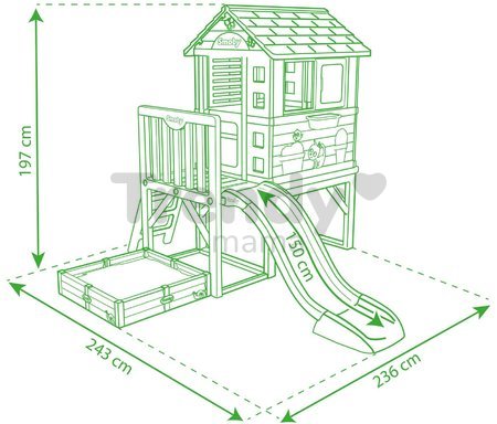 Domček na pilieroch s pieskoviskom záhradkou Square Playhouse on Stilts Smoby a 1,5 m šmykľavka s rebríkom UV filter od 24 mes