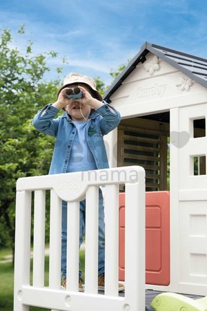 Domček na pilieroch s 1,5 m šmykľavkou s vodotryskom House On Stilts Life Smoby rozšíriteľný s rebríkom a 2 okná s okenicami a UV filtrom od 24 mes - 