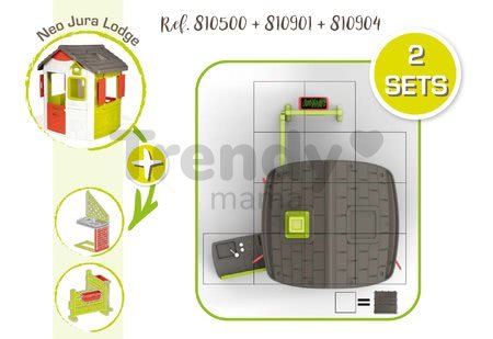 Domček Neo Jura Lodge Smoby rozšíriteľný 2 dvere 2 okná s okenicami a kŕmidlo pre vtákov od 2 rokov