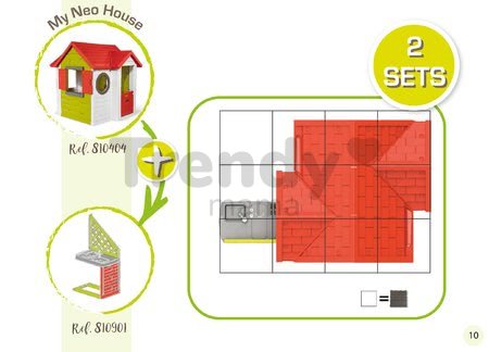 Domček My Neo House Smoby 1 dvere 2 okná s okenicami a 2 kruhové okná rozšíriteľný od 2 rokov