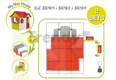 Domček My Neo House Smoby 1 dvere 2 okná s okenicami a 2 kruhové okná rozšíriteľný od 2 rokov