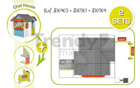 Domček so záhradnou reštauráciou Chef House Smoby s kuchynkou a obchod s pokladňou 38 doplnkov od 2 rokov