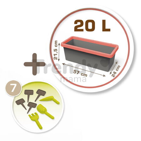 Kvetináč k domčeku na záhradu Eden Planter Smoby 20 litrový so 7 doplnkami pre záhradníka 57 cm dĺžka od 24 mes