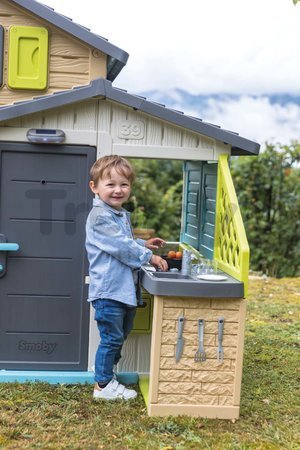 Kuchynka letná so 17 doplnkami Summer Kitchen k domčekom Smoby s varnou doskou a drez na umývanie riadu s UV filtrom od 24 mes