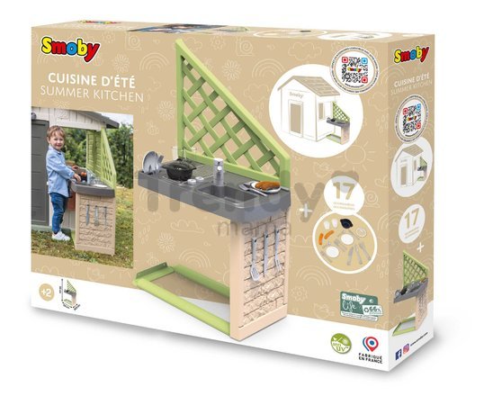 Kuchynka letná so 17 doplnkami Summer Kitchen Life k domčekom Smoby s drezom a varnou doskou s UV filtrom od 24 mes - model 2025