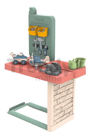 Pracovná dielňa s 39 doplnkami k domčekom Smoby Garden Workshop so stavebnicou auta a pracovným náradím od 24 mes
