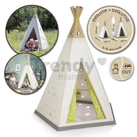 Stan prírodný Indoor&Outdoor Teepee Evolutive Smoby výškovo nastaviteľný 159-184 cm s textilným závesom UV filter od 2-8 rokov