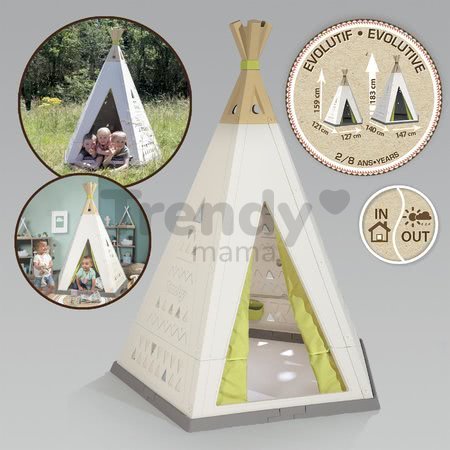 Stan prírodný Indoor&Outdoor Teepee Evolutive Smoby výškovo nastaviteľný 159-184 cm s textilným závesom UV filter od 2-8 rokov