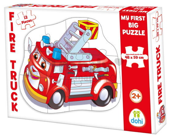 Puzzle podlahové požiarne auto Dohány veľké 12 dielov od 24 mes