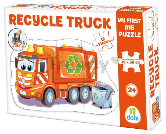 Puzzle podlahové smetiarske auto auto Dohány veľké 12 dielov od 24 mes