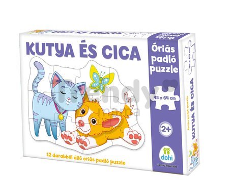 Puzzle podlahové psík a mačička Dohány veľké 12 dielov od 24 mes