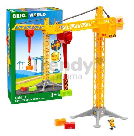 Drevený stavebný žeriav so svetlom Light Up Construction Crane BRIO 360° otočné rameno s magnetom a kontajnermi 5 dielov od 3 rokov  BRIO8355
