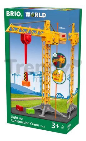 Drevený stavebný žeriav so svetlom Light Up Construction Crane BRIO 360° otočné rameno s magnetom a kontajnermi 5 dielov od 3 rokov  BRIO8355