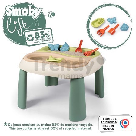 Stôl na vodu a piesok Water&Sand Table Life Smoby s otvorom pre slnečník a dvojitý kryt s loďkou formičkami a náradím s UV filtrom od 18 mes - model 2