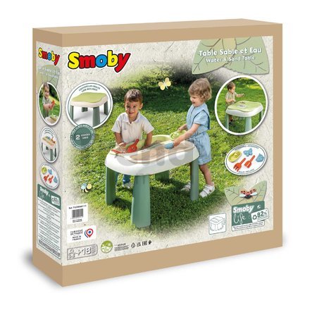 Stôl na vodu a piesok Water&Sand Table Life Smoby s otvorom pre slnečník a dvojitý kryt s loďkou formičkami a náradím s UV filtrom od 18 mes - model 2