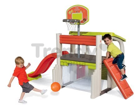 Hracie centrum Multisport Fun Center Smoby so 150 cm šmykľavkou basketbalom futbalom a piknikovým stolom od 2 rokov