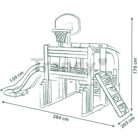 Hracie centrum s basketbalovým košom Fun Center Life Smoby 150 cm šmykľavka a futbalová brána s lezeckou stenou s UV filtrom od 24 mes - model 2025