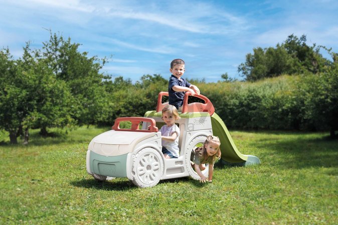 Preliezačka Auto s pieskoviskom v kufri Adventure Car Life Smoby s klaksónom a 150 cm šmykľavka s vodnou hrou s UV filtrom od 18 mes - model 2025