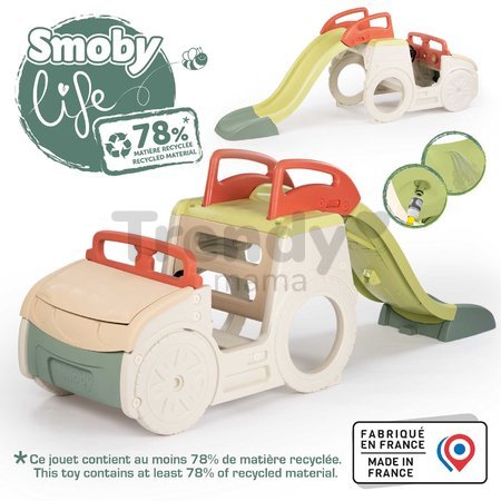 Preliezačka Auto s pieskoviskom v kufri Adventure Car Life Smoby s klaksónom a 150 cm šmykľavka s vodnou hrou s UV filtrom od 18 mes - model 2025