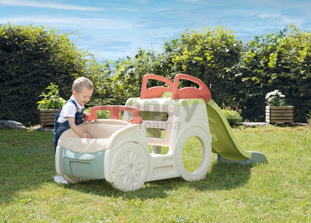 Preliezačka Auto s pieskoviskom v kufri Adventure Car Life Smoby s klaksónom a 150 cm šmykľavka s vodnou hrou s UV filtrom od 18 mes - model 2025