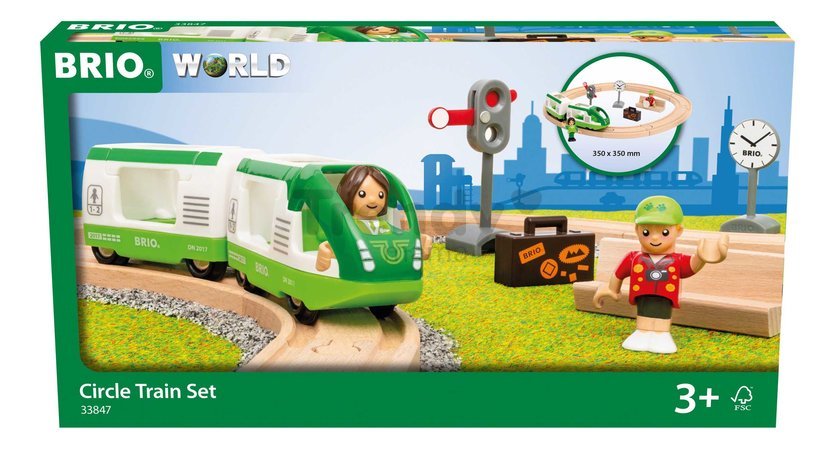 Drevená vláčikodráha so semaforom Circle Train Set BRIO 16 dielov s vláčikom a 2 figúrkami od 3 rokov BRIO8478