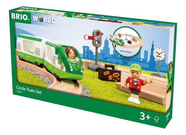 Drevená vláčikodráha so semaforom Circle Train Set BRIO 16 dielov s vláčikom a 2 figúrkami od 3 rokov BRIO8478