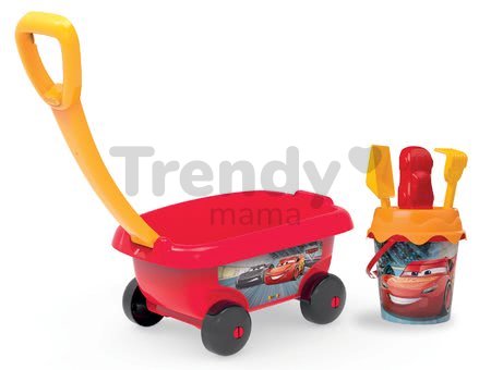Vozík na ťahanie Autá Smoby s vedro setom do piesku (výška vedierka 18 cm) červený od 18 mes