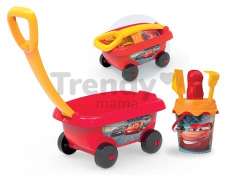 Vozík na ťahanie Autá Smoby s vedro setom do piesku (výška vedierka 18 cm) červený od 18 mes