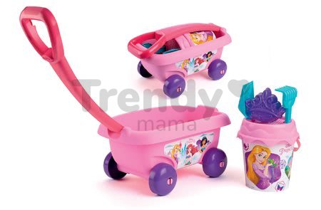 Detský vozík na ťahanie Disney Princess Smoby s vedro setom do piesku ružový (vedro výška 17 cm) od 18 mes