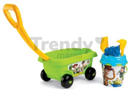 Detský vozík na ťahanie Toy Story Smoby s vedro setom do piesku (vedro výška 17 cm) od 18 mesiacov zelený