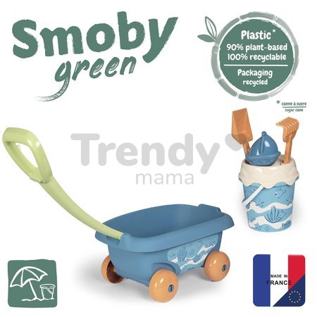 Vozík na ťahanie z cukrovej trstiny rastliny Bio Sugar Cane Beach Cart Smoby s vedrom z kolekcie Smoby Green 100% recyklovateľné od 18 mes