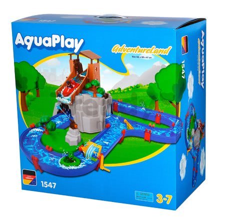 Vodná dráha Adventure Land AquaPlay dobrodružstvo pod vodopádom a v horskej veži a vodným delom na ostrove