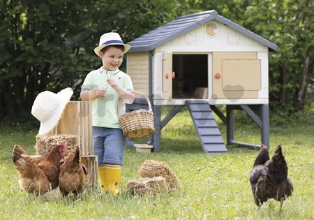 Kurín pre 5 sliepok Cluck Cluck Cottage Beige Smoby 4 dvere so schodmi a kŕmidlom a hniezdo s falošným vajíčkom 128 cm výška