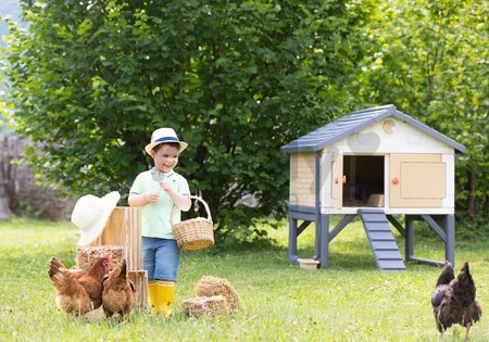 Kurín pre 5 sliepok Cluck Cluck Cottage Beige Smoby 4 dvere so schodmi a kŕmidlom a hniezdo s falošným vajíčkom 128 cm výška