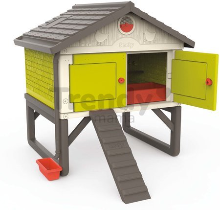 Kurín pre 5 sliepok Cluck Cluck Cottage Green Smoby 4 dvere so schodmi a kŕmidlom a hniezdo s falošným vajíčkom 128 cm výška