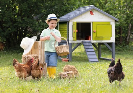 Kurín pre 5 sliepok Cluck Cluck Cottage Green Smoby 4 dvere so schodmi a kŕmidlom a hniezdo s falošným vajíčkom 128 cm výška