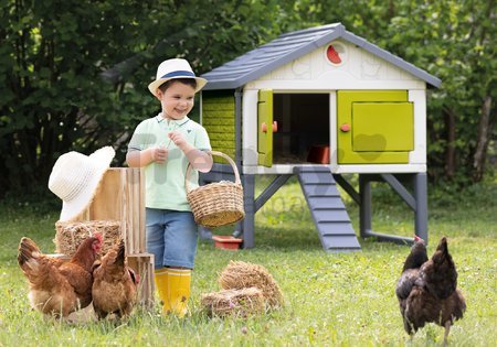 Kurín pre 5 sliepok Cluck Cluck Cottage Green Smoby 4 dvere so schodmi a kŕmidlom a hniezdo s falošným vajíčkom 128 cm výška