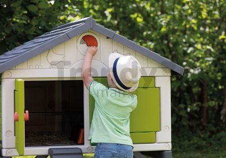 Kurín pre 5 sliepok Cluck Cluck Cottage Green Smoby 4 dvere so schodmi a kŕmidlom a hniezdo s falošným vajíčkom 128 cm výška