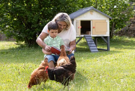 Kurín pre 5 sliepok Cluck Cluck Cottage Beige Smoby 4 dvere so schodmi a kŕmidlom a hniezdo s falošným vajíčkom 128 cm výška