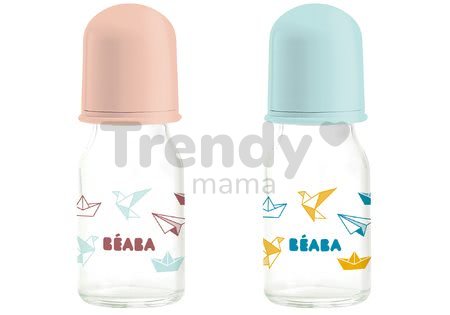 Sada dojčenských sklenených fliaš Beaba Origami 2x110 ml modrá a krémová od 0 mesiacov