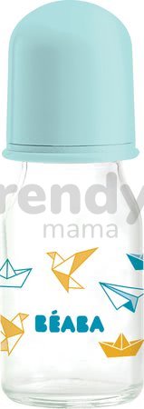 Dojčenská sklenená fľaša Beaba Origami 110 ml modrá od 0 mesiacov