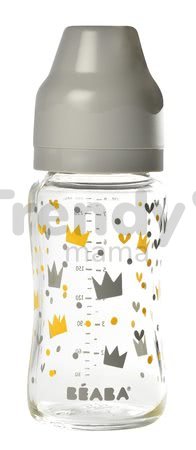 Dojčenská sklenená fľaša Crown Beaba 240 ml so širokým hrdlom šedá od 0 mesiacov