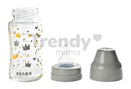Dojčenská sklenená fľaša Crown Beaba 240 ml so širokým hrdlom šedá od 0 mesiacov